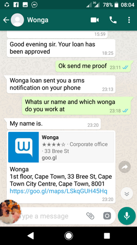 Scam WhatsApp Message